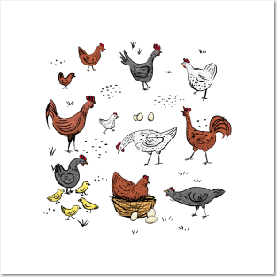 Cute Doodle Chickens Posters and Art